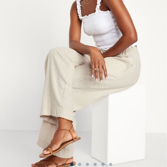 Old Navy High-Waisted Linen-Blend Wide-Leg Pants Size Small - Picture 1 of 8